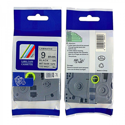 Nastro compatibile con Brother TZ-M921 / TZe-M921, 9mm x 8m, testo nera / nastro argento