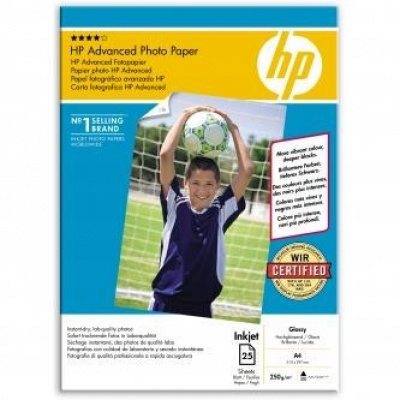 HP Advanced Glossy Photo Paper Q5456A, 250 g/m2, A4, 25pz, lucido, bianco, carta fotografica