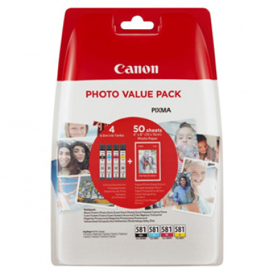 Canon inchiostro originale CLI-581 C/M/Y/BK photo value pack, black/color, 2106C004, Canon 4-pack C/M/Y/K + paper PIXMA TS9150, TS8150, 