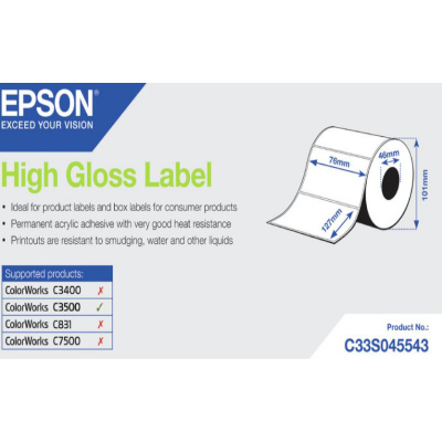Epson C33S045543 High Gloss, per ColorWorks, 76x127mm, 250pz, bianco etichette autoadesive