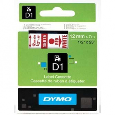 Dymo D1 45015, S0720550, 12mm x 7m testo rossa / sfondo bianco, nastro originale