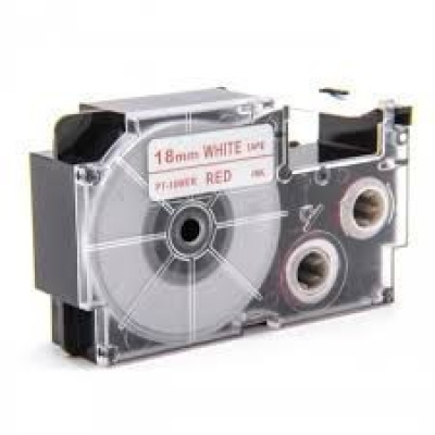 Nastro compatibile con Casio XR-18WER 18mm x 8m testo rossa / sfondo bianco
