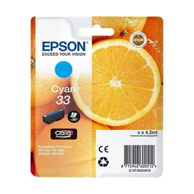 Epson T33424012, T33 ciano (cyan) cartuccia originale
