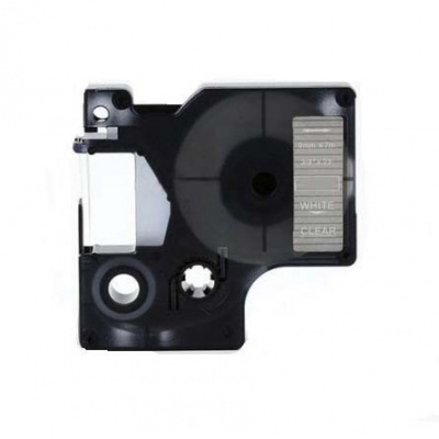 Nastro compatibile con Dymo 40920, 9mm x 7m, testo bianco / sfondo trasparente