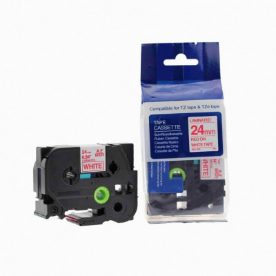 Nastro compatibile con Brother TZ-252 / TZe-252, 24mm x 8m, testo rossa / sfondo bianco