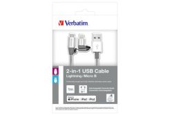 Verbatim 48869 Cavo USB (2.0), USB A + microUSB + Apple Lightning, 1m, box, argento