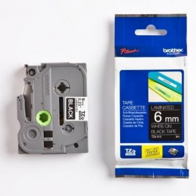 Brother TZ-315 / TZe-315, 6mm x 8m, testo bianco / sfondo nera, nastro originale