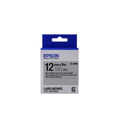 Epson LabelWorks LK-4SBM C53S654019 12mm x 9m, testo nera / nastro argento, fluorescente, nastro originale