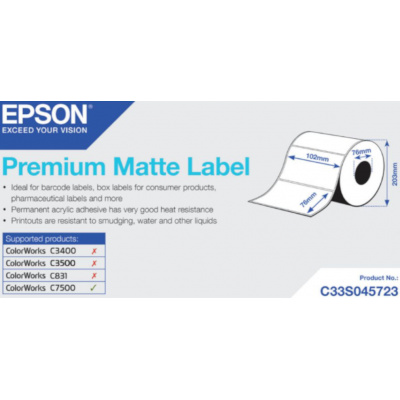Epson C33S045723 Premium Matte, per ColorWorks, 102x76mm, 1570pz, bianco etichette autoadesive