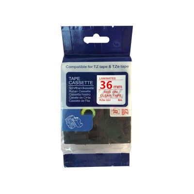 Nastro compatibile con Brother TZ-162 / TZe-162, 36mm x 8m, testo rossa / nastro trasparente