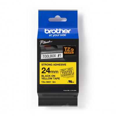Brother TZ-S651 / TZe-S651 Pro Tape, 24mm x 8m, testo nera/nastro giallo, nastro originale