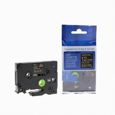 Nastro compatibile con Brother TZ-334 / TZe-334, 12mm x 8m, testo oro / sfondo nera