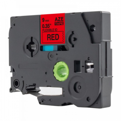 Nastro compatibile con Brother TZ-FX421 / TZe-FX421, 9mm x 8m, flexi, testo nera / nastro rosso