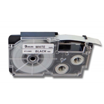 Casio R5WE (XR-9HSWE), 9mm x 2m, testo nera / sfondo bianco, restringibile, nastro compatibile