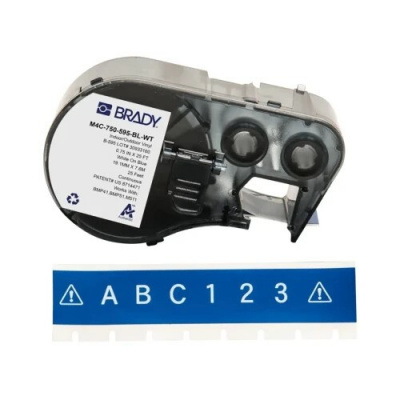 Brady M4C-750-595-BL-WT / 170824, 19.05 mm x 7.62 m, Vinile, testo bianco / sfondo bu