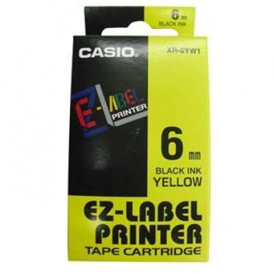 Casio XR-6YW1, 6mm x 8m, testo nera/sfondo giallo, nastro originale