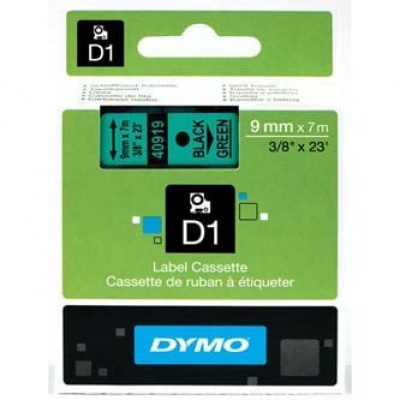 Dymo D1 40919, S0720740, 9mm x 7m testo nera / sfondo verde, nastro originale