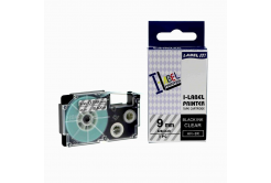 Nastro compatibile con Casio XR-9X1, 9mm x 8m testo nera / sfondo trasparente