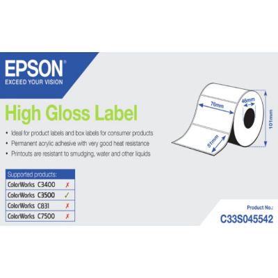 Epson C33S045542 High Gloss, per ColorWorks, 76x51mm, 610pz, bianco etichette autoadesive