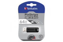 Verbatim USB flash disk, USB 3.0, 64GB, PinStripe, Store N Go, nero, 49318, USB A, s vysuvnym konektorem