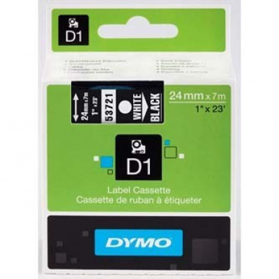 Dymo D1 53721, S0721010 , 24mm x 7m testo bianco / sfondo nera, nastro originale