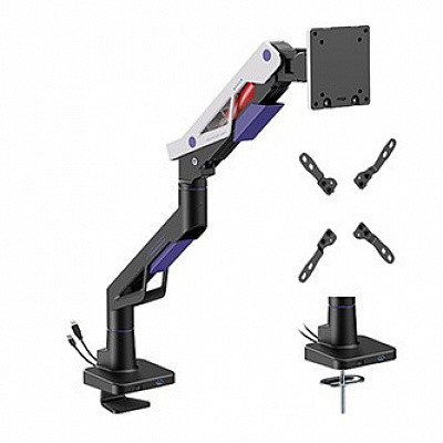 Powerton ERGO STRYNX Supporto regolabile per monitor, bianco/nero, 2-30KG, morsetto, 24"- 57", 75x75/100x100/100x200/200x100/200x200