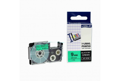 Nastro compatibile con Casio XR-9GN1, 9mm x 8m testo nera / sfondo verde