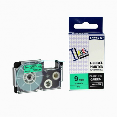 Nastro compatibile con Casio XR-9GN1, 9mm x 8m testo nera / sfondo verde