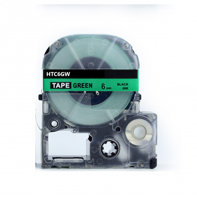 Epson HTC6GW, 6mm x 8m, testo nera / sfondo verde, nastro compatibile