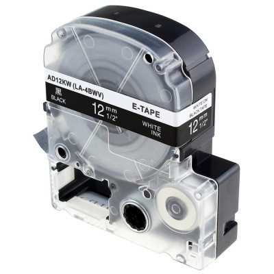 Epson LK-4BWV, SD12KW, C53S654009, 12mm x 9m, testo bianco / sfondo nero, nastro compatibile