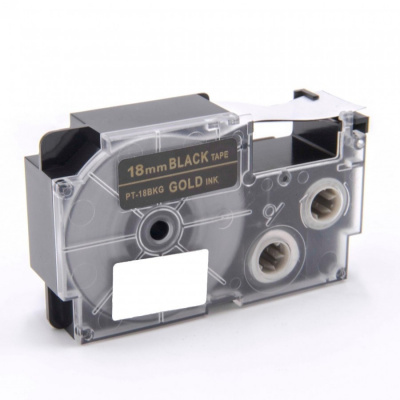 Nastro compatibile con Casio XR-18BKG 18mm x 8m testo oro / sfondo nera