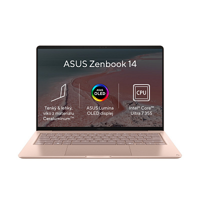 ASUS Zenbook 14/UX3480AA-OLED249W/U7-355/14"/2880x1800/24GB/512GB/Intel int/W11H/Rosa/2R