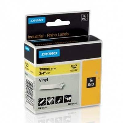 Dymo Rhino 18433, S0718470, 19mm x 5,5m testo nera / sfondo giallo, nastro originale