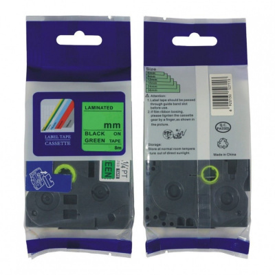 Nastro compatibile con Brother HGe-751, 24mm x 8m, testo nera / sfondo verde, alta velocitá