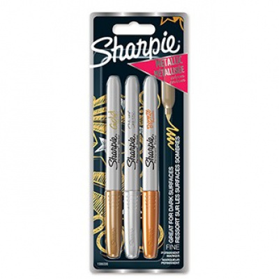 Sharpie 1986006, marcatore Metallic, mix di colori, 3pz, 1.4mm, permanente