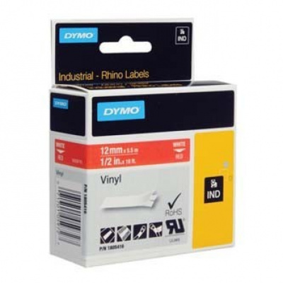 Dymo 1805416 Rhino, 12mm x 5,5m, testo bianco/sfondo rosso, nastro originale