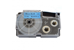 Nastro compatibile con Casio XR-18BU1, 18mm x 8m testo nera / sfondo blu