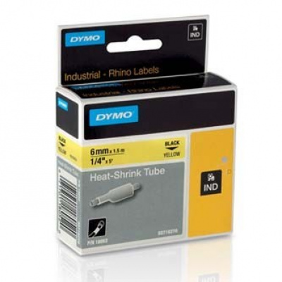 Dymo Rhino 18052, S0718270, 6mm x 1,5m testo nera / sfondo giallo, nastro originale