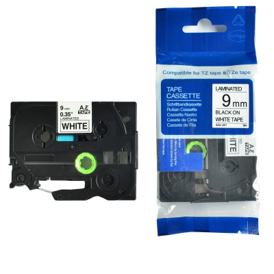 Nastro compatibile con Brother TZ-NFX221/TZe-NFX221, 9mm x 5m, flexi, nylon, testo nera/sfondo bianco