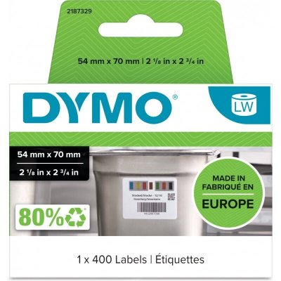 Dymo 2187329, 54mm x 70mm, 400ks, etichette bianche rimovibili per il controllo degli alimenti