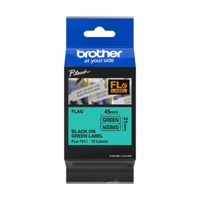 Brother FLE-7511 Pro Tape, 45mm x 10.5mm, testo nera/nastro verde, 72pz, nastro originale