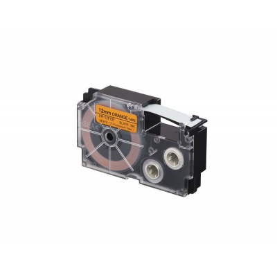 Casio XR-12FOE , 12mm x 8m, testo nera / segnale nastro arancione, nastro compatibile