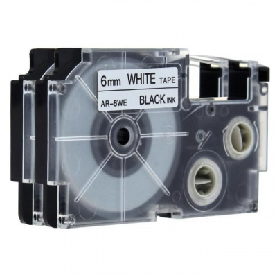 Nastro compatibile con Casio XR-6WE, 6mm x 8m testo nera / sfondo bianco
