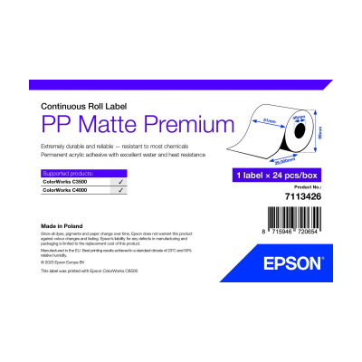 Epson 7113426 PP Matte, per ColorWorks, 51mm x 29m, polypropylen, bianco etichette autoadesive
