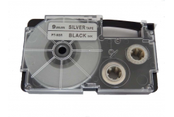 Nastro compatibile con Casio XR-9SR1 9mm x 8m testo nera / nastro argento