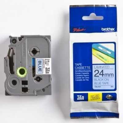 Brother TZ-551 / TZe-551, 24mm x 8m, testo nera / sfondo blu, nastro originale