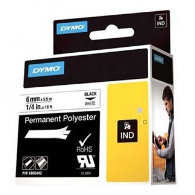 Dymo Rhino 1805442, 6mm x 5,5m, testo nera/sfondo bianco, nastro originale