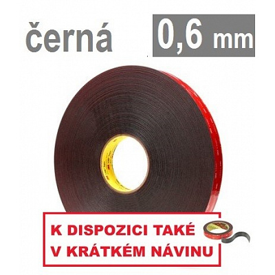 3M VHB™ 5925-F, tl. 0,6 mm; černá oboustranně silně lepicí akrylová páska 9 mm x 3 m