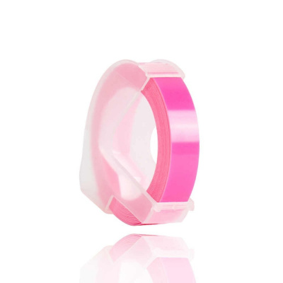 Dymo Omega, 9mm x 3m, testo bianco / fluorescente sfondo rosa, nastro compatibile