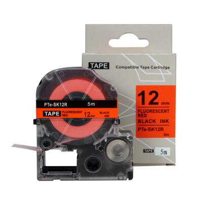 Epson SK12R, 12mm x 5m, testo nera / fluorescente sfondo rosso, nastro compatibile